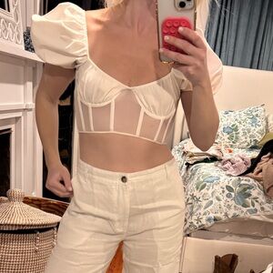 Zara White Puff Sleeve Crop Top